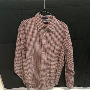 Nautica Men's Red and Blue Plaid Button Down Shirt